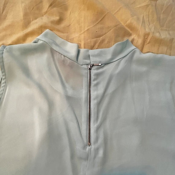 BLOUSE, BACK ZIPPER, ICY MINT, SIZE 24, LIGHT CREPE, MOCK NECK, LONG LENGTH, - Picture 10 of 10